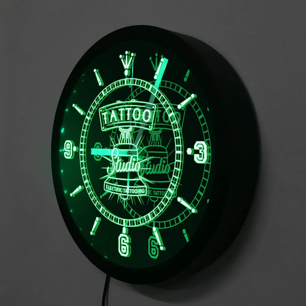 Electric Tattooing Tatto Studio Logo LED Neon Sign Wall Clock Salon Shop Business Colorful Lighting Wall Art Tattooist Gifts