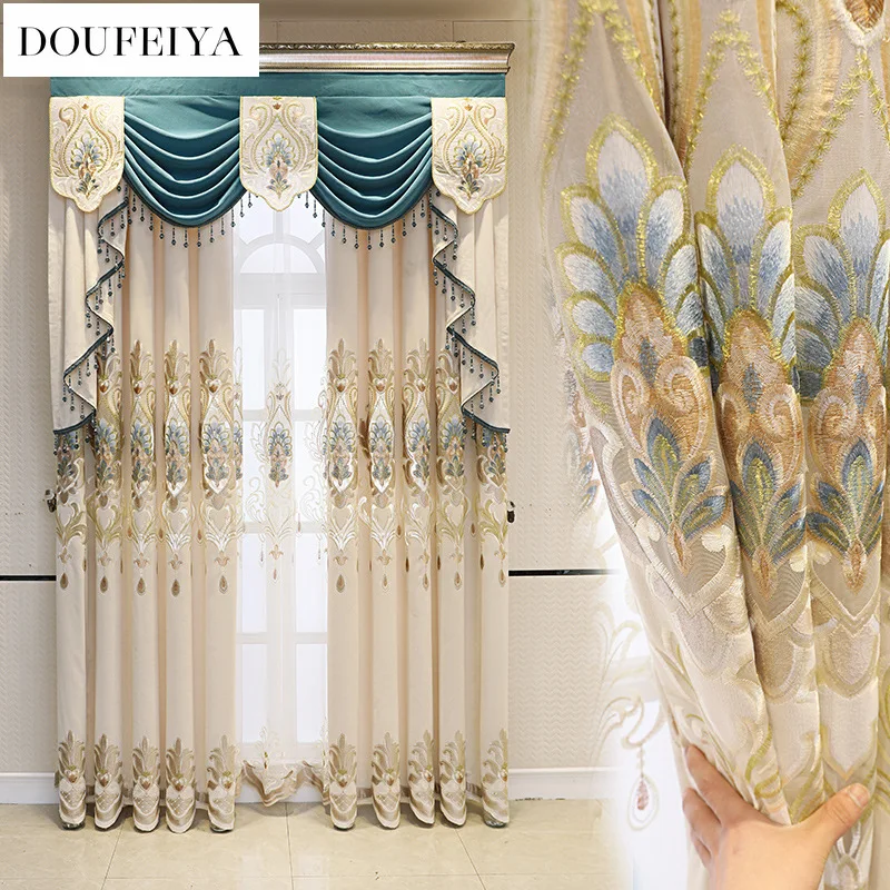 

Custom Size！！European Luxury Thick Embroidery Curtains for Living Dining Room Bedroom White Tulle Elegant Modern Decor Fashion