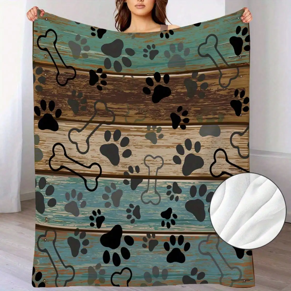 Country-Style Dog Paw Prints Flannel Blankets & Throws Sofa Towel Soft Comfortable Throws Blankets Birthday Gifts Family Holiday Daily Couple Party Anniversary Wedding Souvenir Halloween Christmas Graduation Season Thanksgiving Bed Sofa