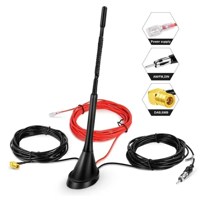 1SET Car Universal Roof Radio Car Aerial Antenna Mast Mount Active Amplified DAB + FM Radio Aerial Antenna Mast