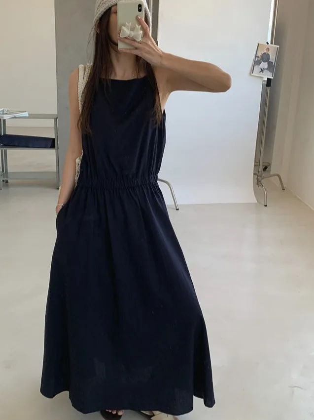 

Gentle Lazy Ele Long Svel Women's Dr Dongda Gate Summer Slimming Waist Cinched Maxi Dr Pure Color Single Piece