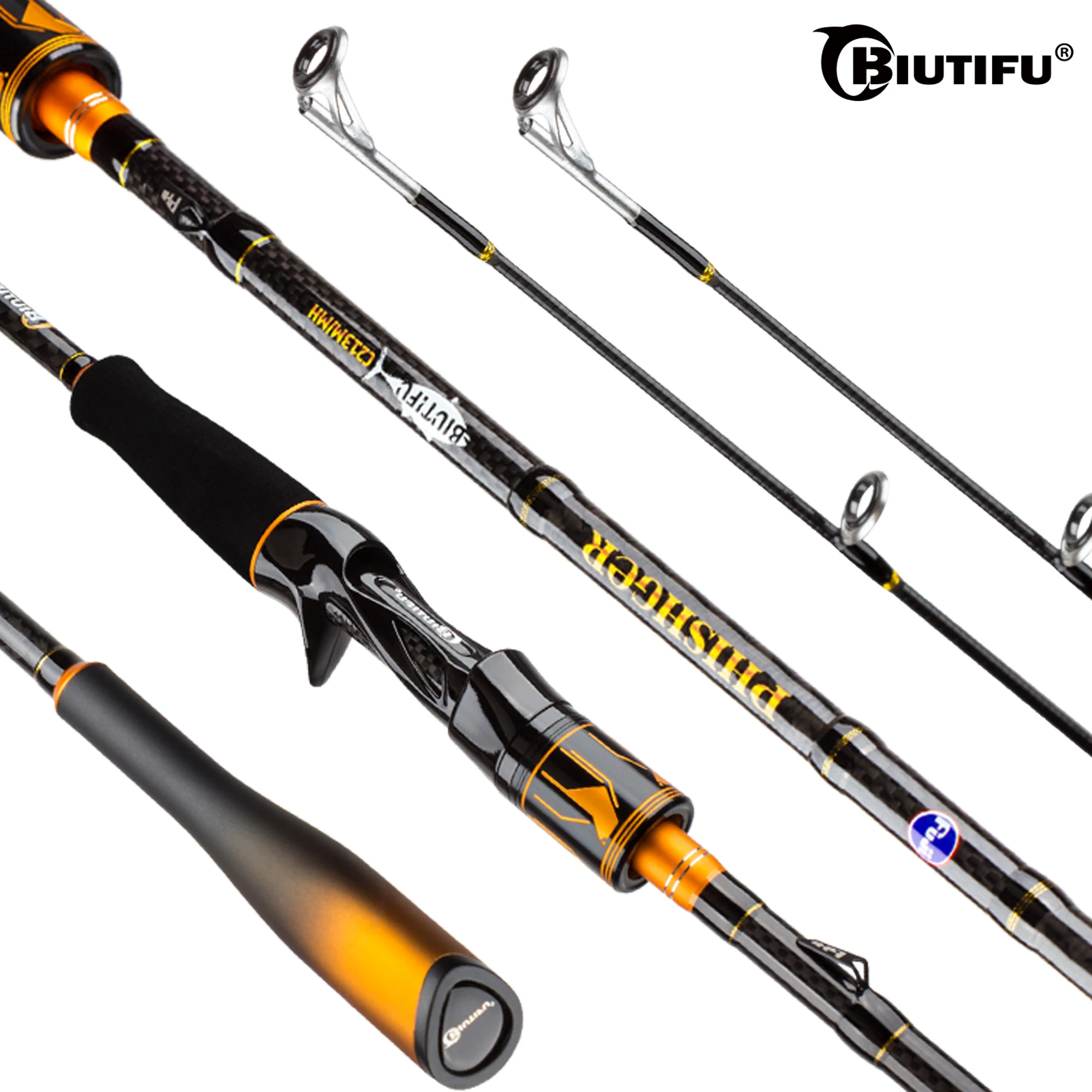 Canne à pêche BIUTIFU Spinning Casting 2Tips 1,8~2,7m avec anneaux Fuji, 2 sections, carbone T1000, casting 7-80g, pour leurres, basse, brochet, action rapide