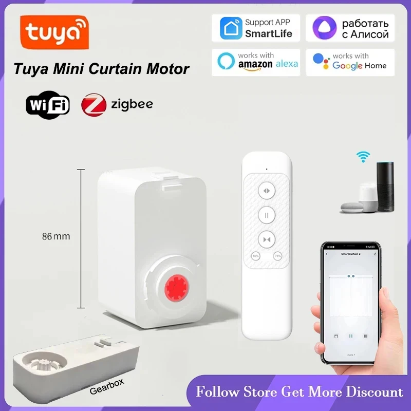 New Electric Mini Tuya Zigbee/Wifi Smart Curtain Motor Cornice Automatic System Support Alexa Alice Google Assistant Smartlife