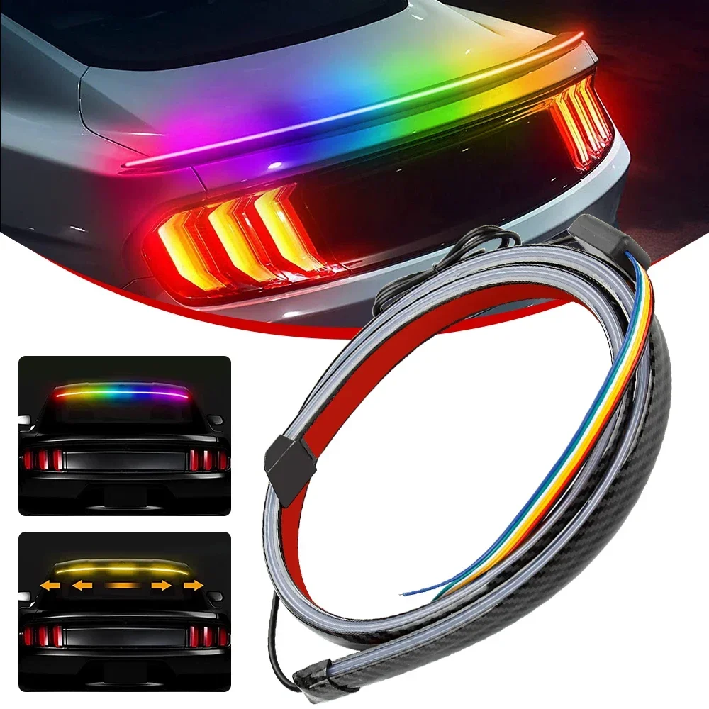 120cm Universal Multi-Mode Flash Carbon Fiber Auto Unreal Colorful Lights Streamer Tail Warning LED Car Airfoil Trunk Lip Wing