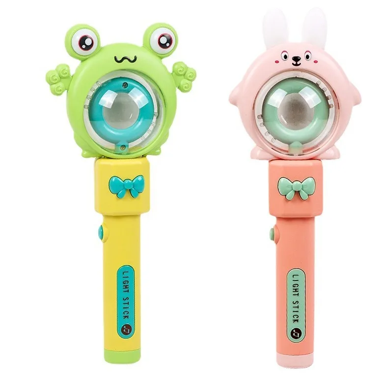 Nieuwe mode rubberen kindermuziekstaf met roterende lichten Bunny/kikker toverstaf speelgoed LED toverstaf elektrisch speelgoed