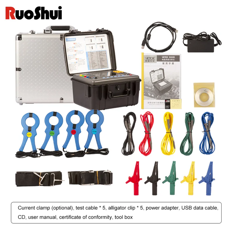 RUOSHUI 5000B Power Quality Anaylzer Intelligent Three Phase Power Quality Analyzer Multifunctional Electric Parameter Tester