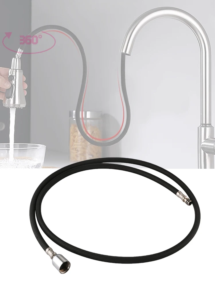 Universal G1/2  360° Flexible Kitchen Faucet Pull Out Hose M10/M15 Nylon Braided Hose150cm Black Plumbing Spinning Tube