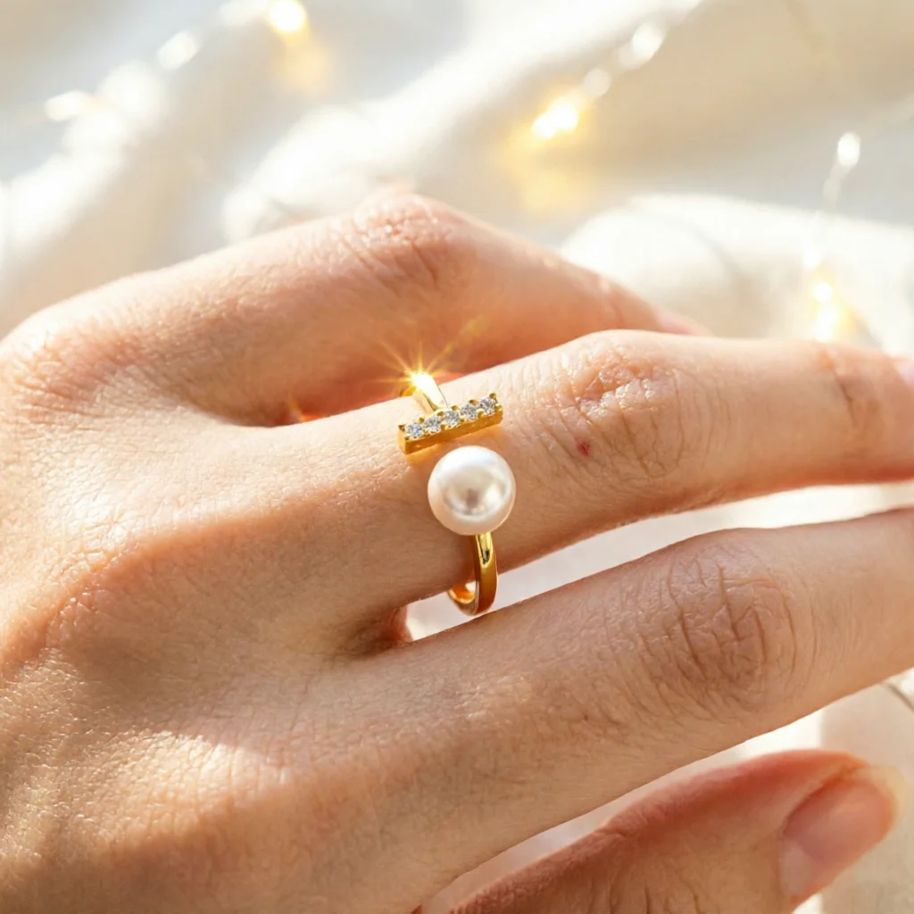 

JY ZuBo White Pearl Ring T-shaped Zircon Adjustable Finger Ring High-end Personalized Jewelry Birthday Wedding with Gift Box