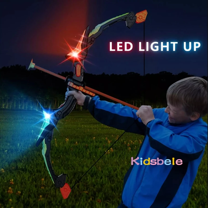 어린이 양궁 세트 LED 조명 활 및 화살표 대상 및 방패 사냥 소년 소녀를위한 장난감 여름 야외 스포츠 게임 6+