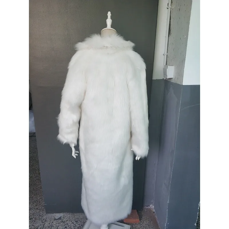 Luxury Brand Fluffy Faux Fox Fur Coat Long Trench Coat Women's Eco-friendly Fur Jacket Winter Warm Windproof Outerwear Coats