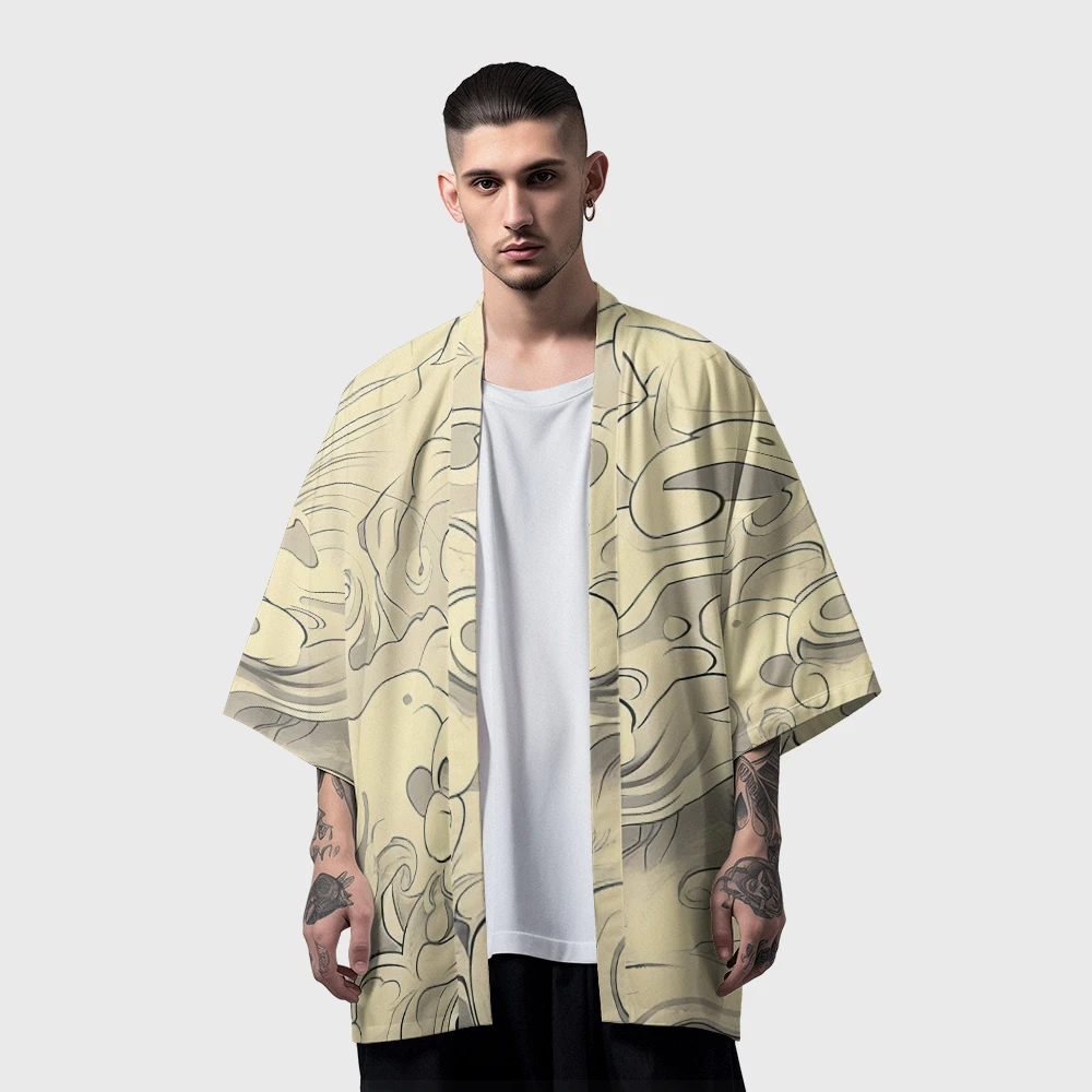 Summer Samurai Kimono Men Stylish Retro Haori Streetwear Kimono Cosplay Japanese Clothes Chic Cardigan Robe Tiger Print Yukata