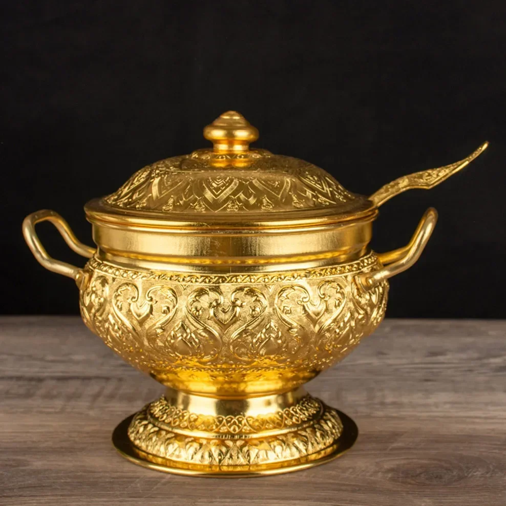 Thai Tom Yum Suppe Topf Hohe Füße Zinn Pfanne Suppe Dessert Container Mit Löffel Hause Dekoration Thai Geschirr Für Küche