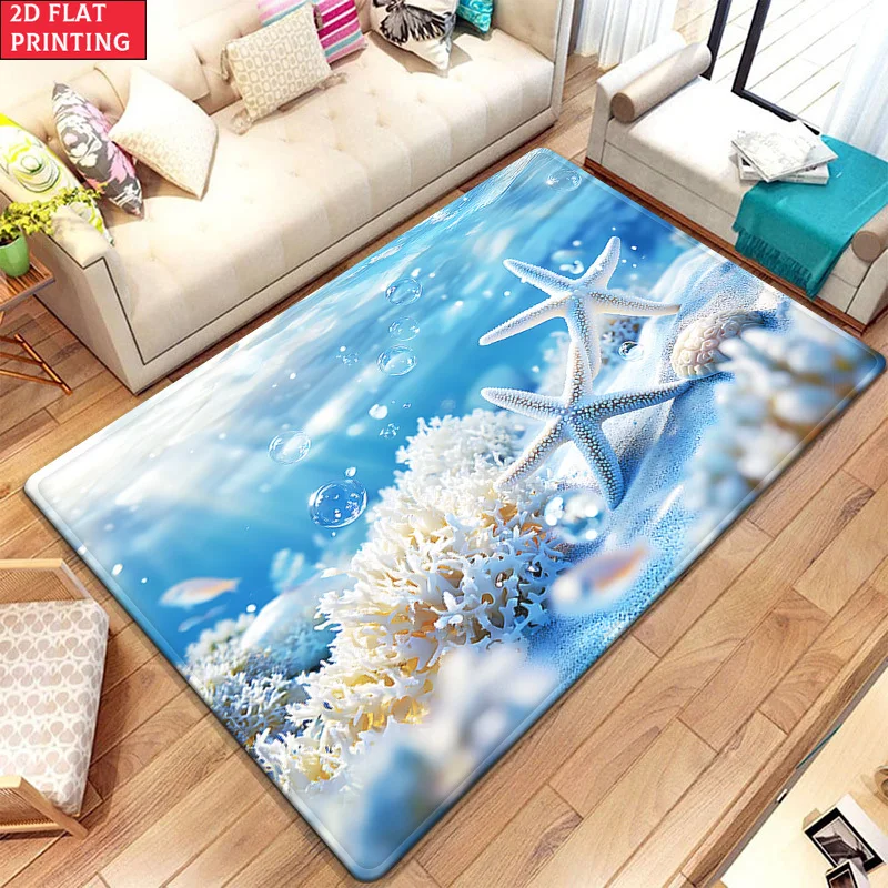 3D Underwater Starfish Coral Bubbles Floor Mat Flannel Rug 3D Printed Carpet Home Decor Living Room Rug Anti slip Washable