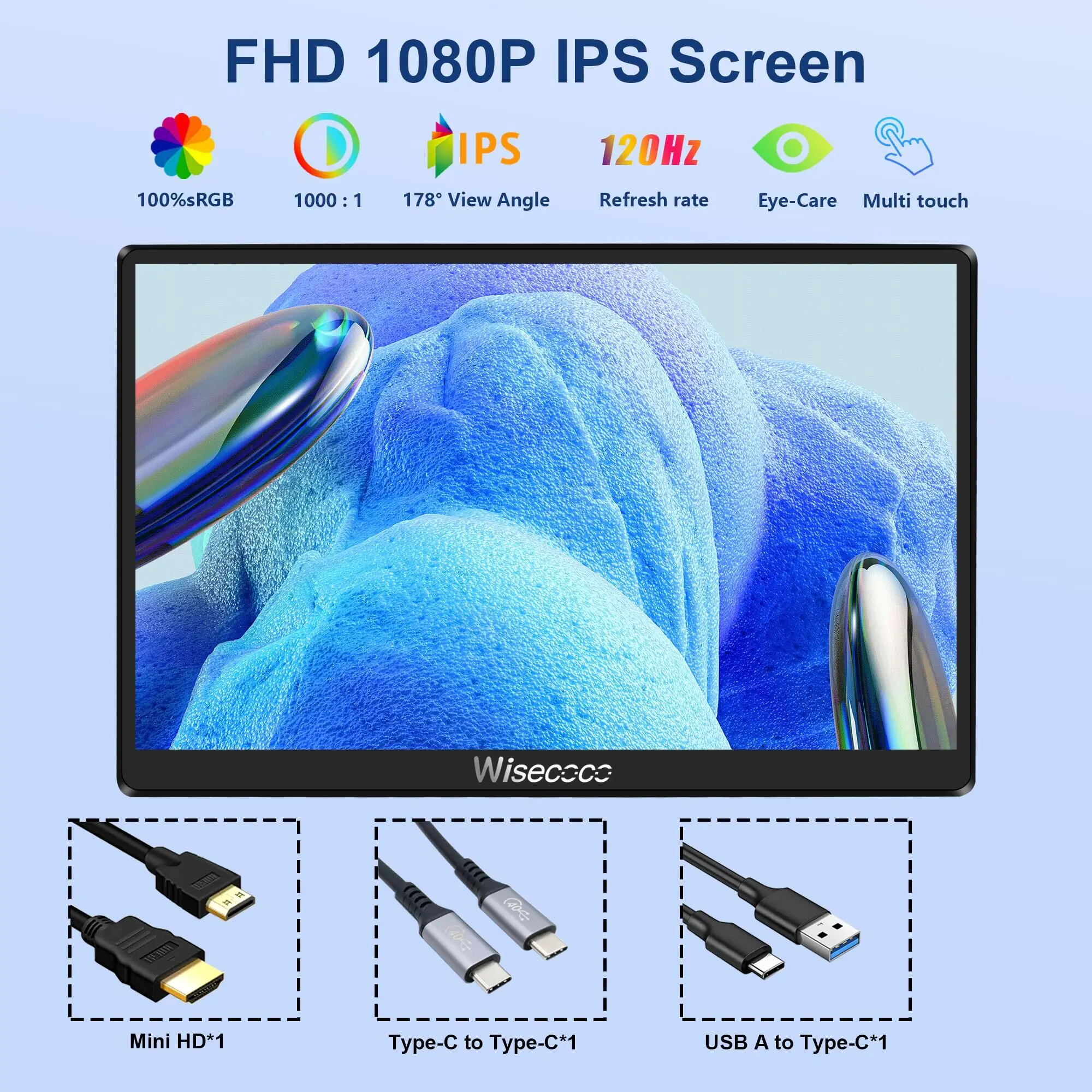 شاشة 7 بوصة FHD محمولة تعمل باللمس 120 هرتز 100% sRGB USB-C لألعاب الهاتف المحمول Raspberry pi #3