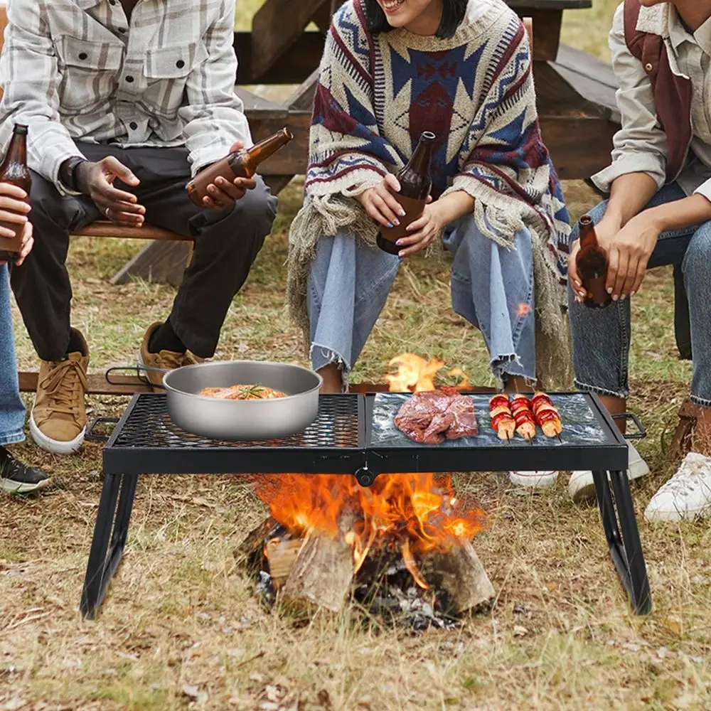 

Campfire Grill, Heavy Duty Steel Mesh Grate, 22.4 Portable Camping Grates Over Fire Pit, Camp Fire Cooking Equipment With Legs