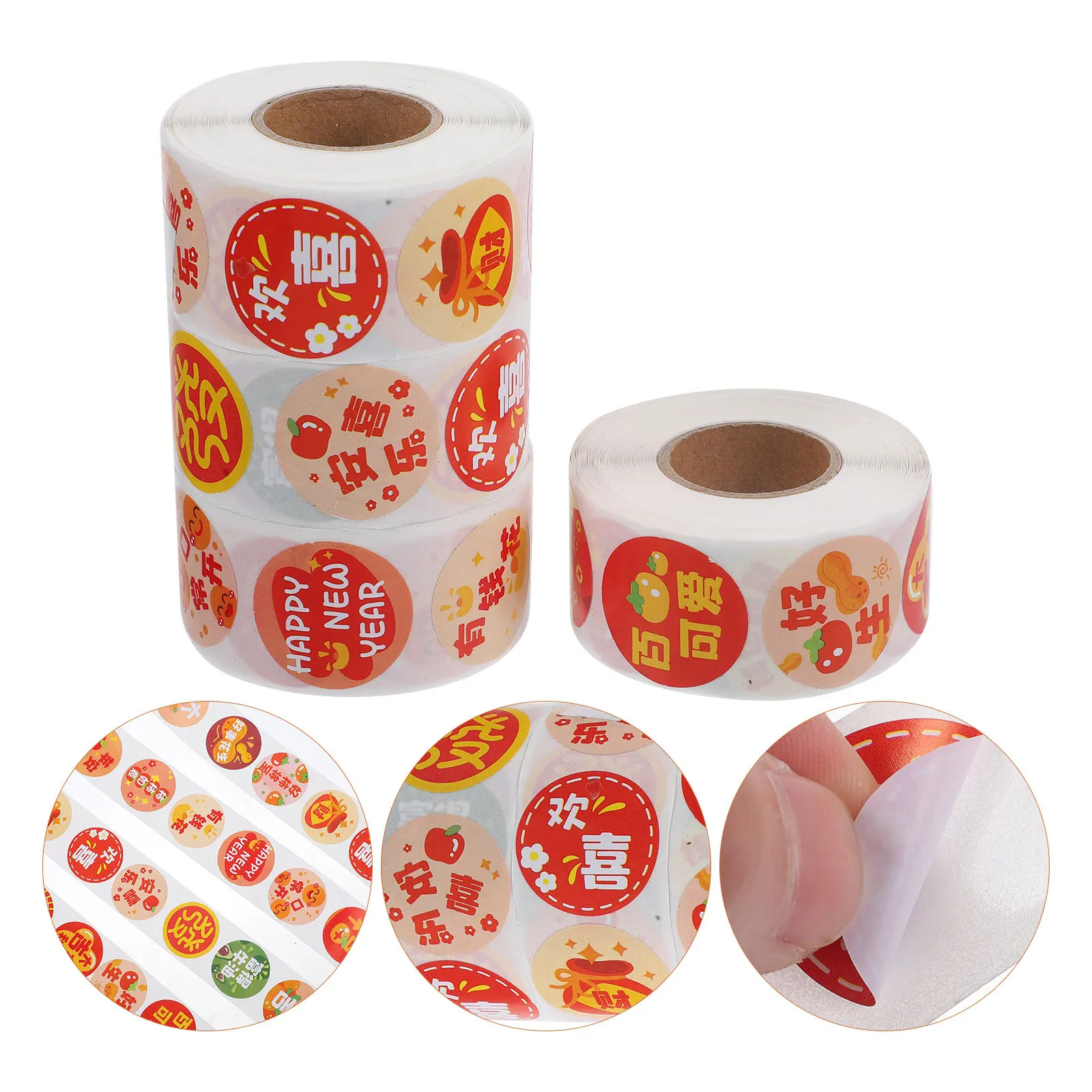 4 Rolls Round Label Stickers Cute Cartoon Adhesive Dots for Envelope Closure Gift Box Decoration DIY Handmade Crafts Kids Party