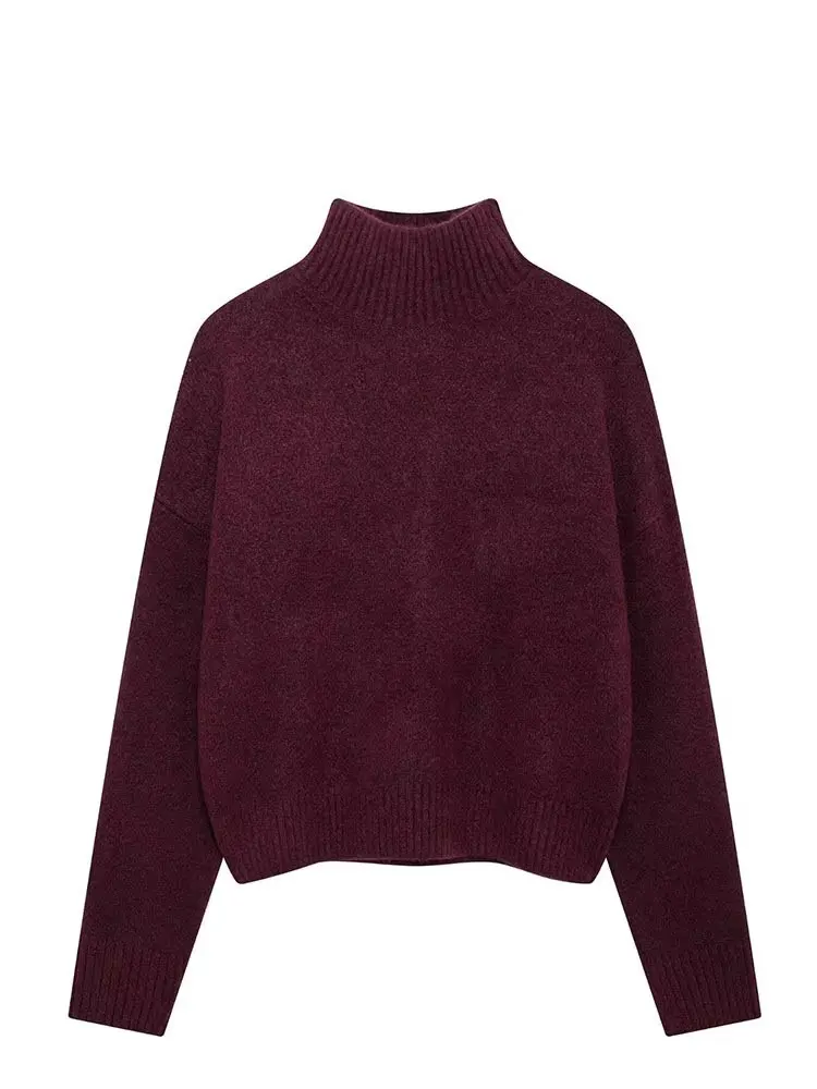 HH Women Elegant Burgundy Knitted Pullover Sweater Casual Long Sleeve Turtleneck Sweaters Autumn Female Warm Outerwear Top