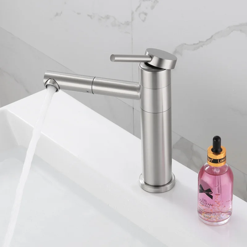 

304 Stainless Steel Bathroom Basin Faucet Brush Nickel Hot And Cold Rotatable Nozzle Bathroom Sink Faucet Tap Mixer