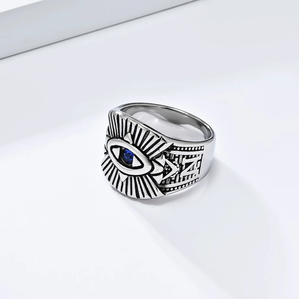 Vintage Eye of God Titanium Steel Rings Horus Personnalité Homme Egypte Pharaon Eyes Acier Inoxydable Hand Ornement