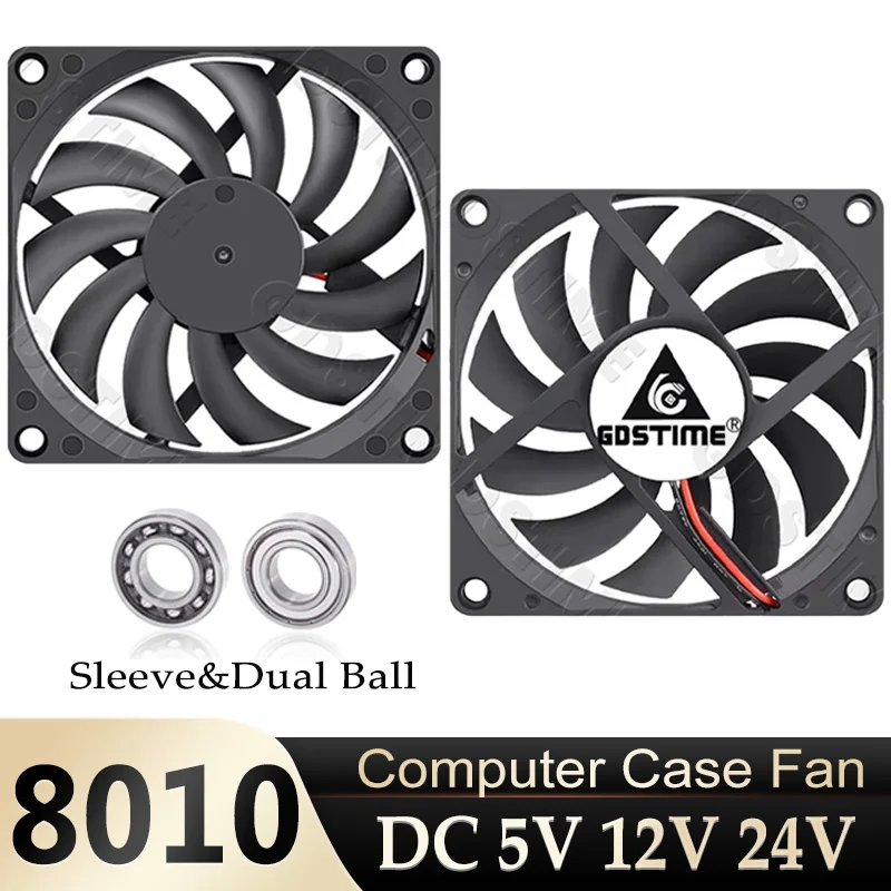 Gdstime 80mm Computer Case Fan DC 5V 12V 24V Sleeve/Ball Bearing  PC Fan USB/2PIN/3PIN 80x80x10mm 8010 Brushless Cooling Cooler