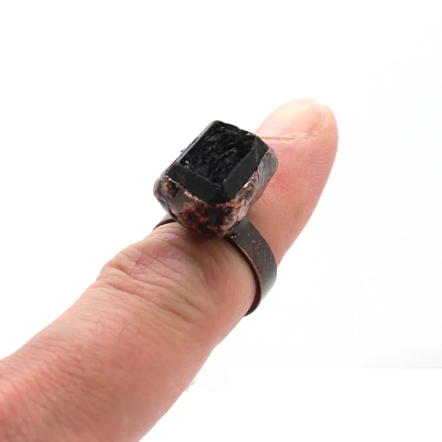 Charms Vintage Natural Irregular Black Tourmaline Stone Open Rings For Women Choice Adjustable Finger Ring Men Jewelry Gifts view 6