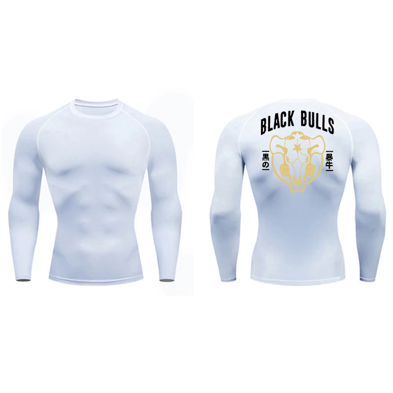 Black Bull Print Compression Shirts for Men Athletic Quick Dry Baselayers Undershirt Gym Workout Running Rash Guard Tshirt Tops