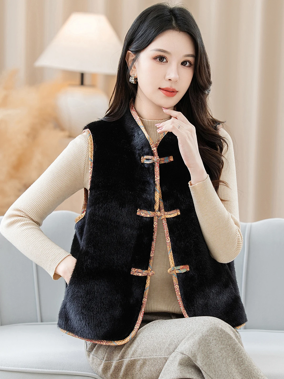 Double-Sided Wear Chinese Style Vest Warm Short Outerwear for Middle-Aged And Elderly People Autumn Spring Winter Fashion