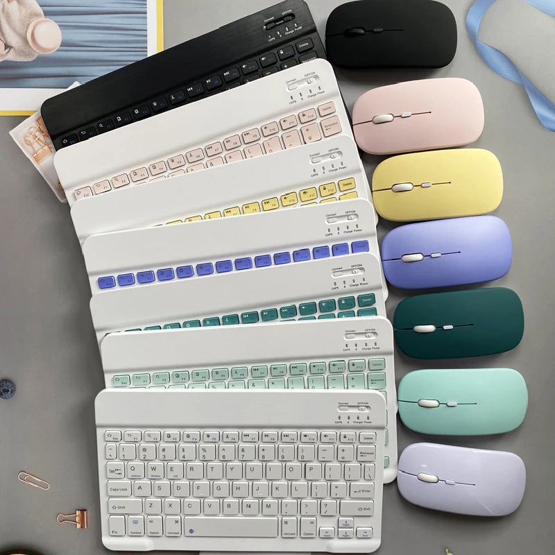 Bezprzewodowa klawiatura Bluetooth zestaw myszy akumulator Tablet do laptopa telefon iPad Samsung iOS Android Windows zielony biały czarny