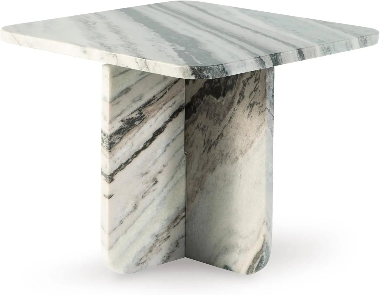 Signature Design by Ashley Baretton Contemporary Marble Accent Coffee Table with Cross Pedestal Base, Black & White