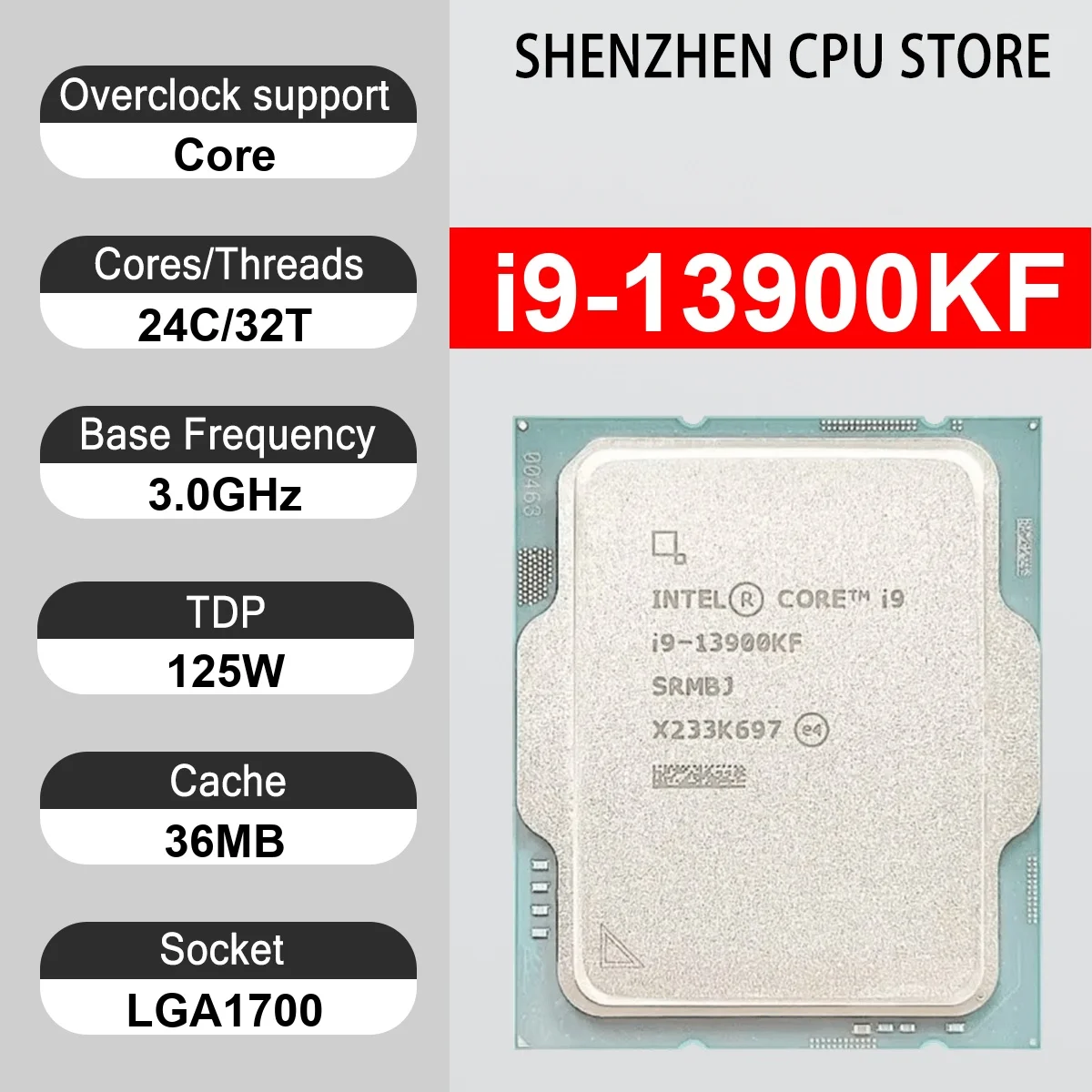 Intel Core i9-13900KF 24 Core 32 Thread 3.0GHz 125W 36MB Cache 10nm Raptor Lake DDR5-5600 / DDR4-3200 MHz SRP77 LGA1700