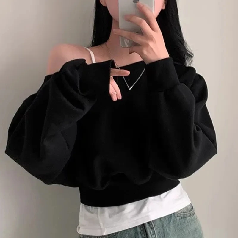 Spring 2025 Early Advanced Casual Loose Women's Sweatirt Long Sve Hoodie ort American Sle T-irt One-oulder Diago...