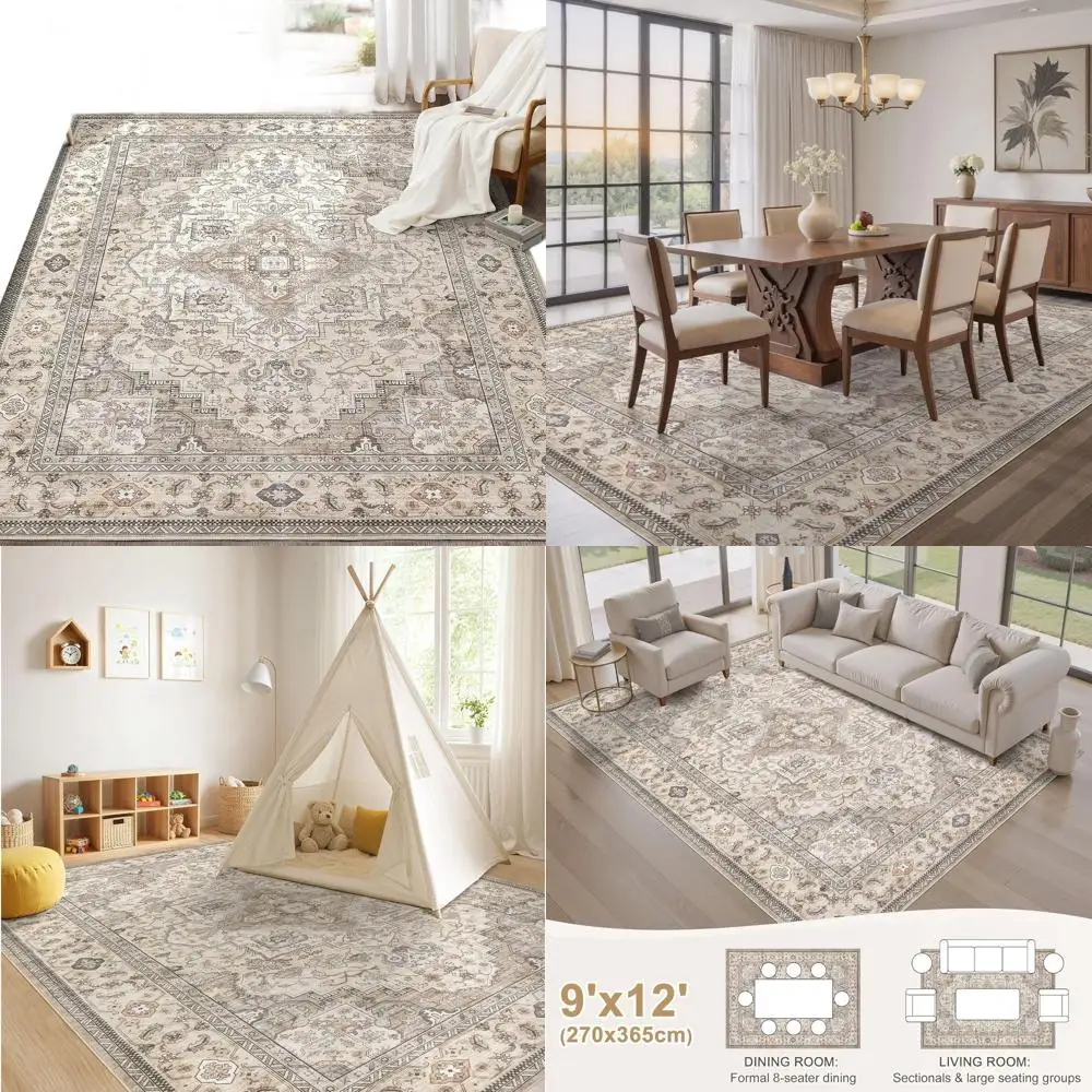 

Большой ковер 9x12 футов в винтажном стиле бохо с цветочным узором, мягкий напольный ковер для гостиной, спальни, столовой, офиса - коричневый/средний размер