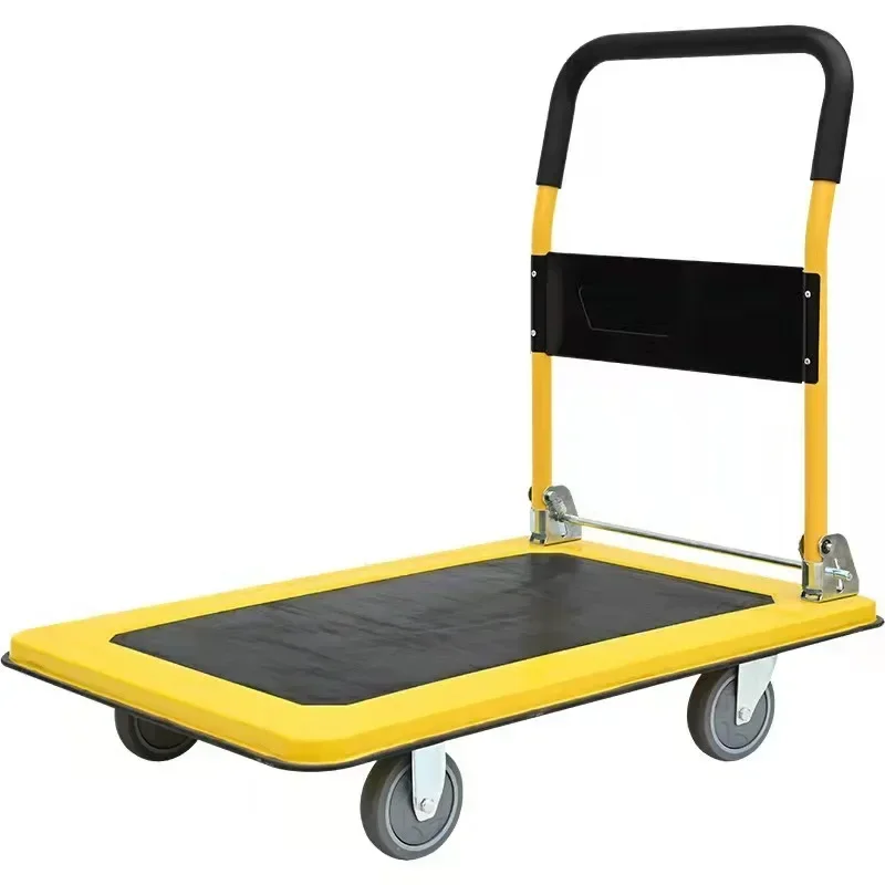 Factory Silent Trolley Steel Trolley Pull Goods Folding Flatbed Truck Small Trailer Truck Supermarket Storage