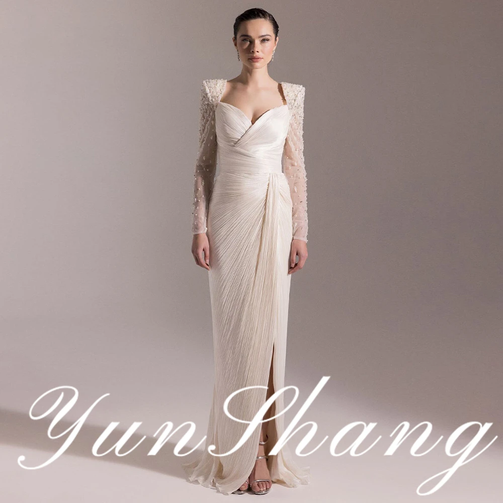YunShang Customized Long Sleeve Beaded Evening Dress Bridal Gown Elegant Design Timeless Silhouette Luxurious Fabric Romantic
