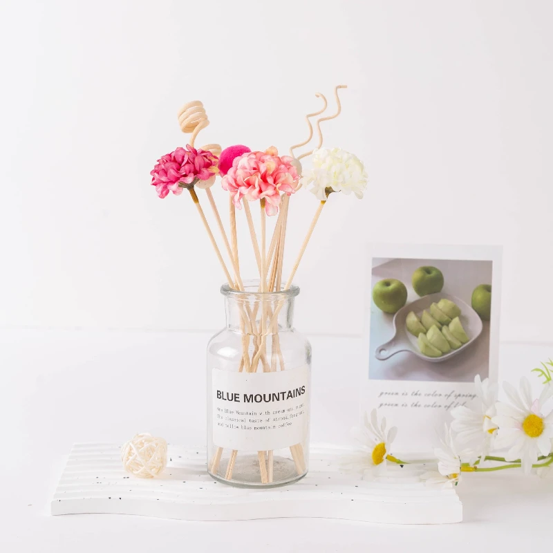 Y 10pcs/set Pink Hydrangea Flower Rattan Sticks Rose Lavender Jasmine Fireless Fragrances Reed Diffuser Stick DIY Home Decor