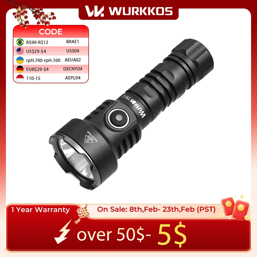 Wurkkos TS12 Mini 14500  Rechargeable EDC Flashlight 1050LM Throw 432M SFT25R LED IP68 Waterproof Magnetic Tail Torch with Bezel