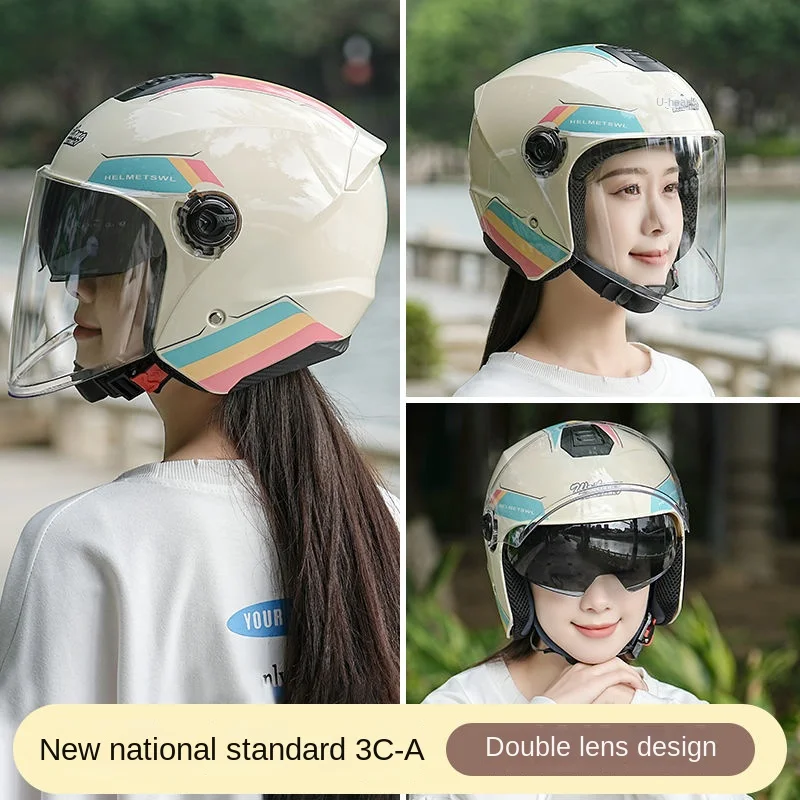 

NEW Motorbike Go Kart Scooter Motor Van Motorcycle Dual Lens Vintage Helmets Four Seasons Racing Half Helmets Casque Helmet