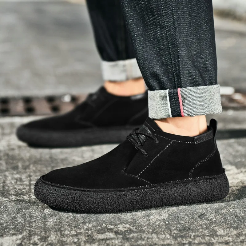 Men Suede Mid‑Top Chukka Boot Soft Comfort Textured Rubber Outsole Casual Ankle Shoe Daily Walking Business Outdoor Men Footwear
