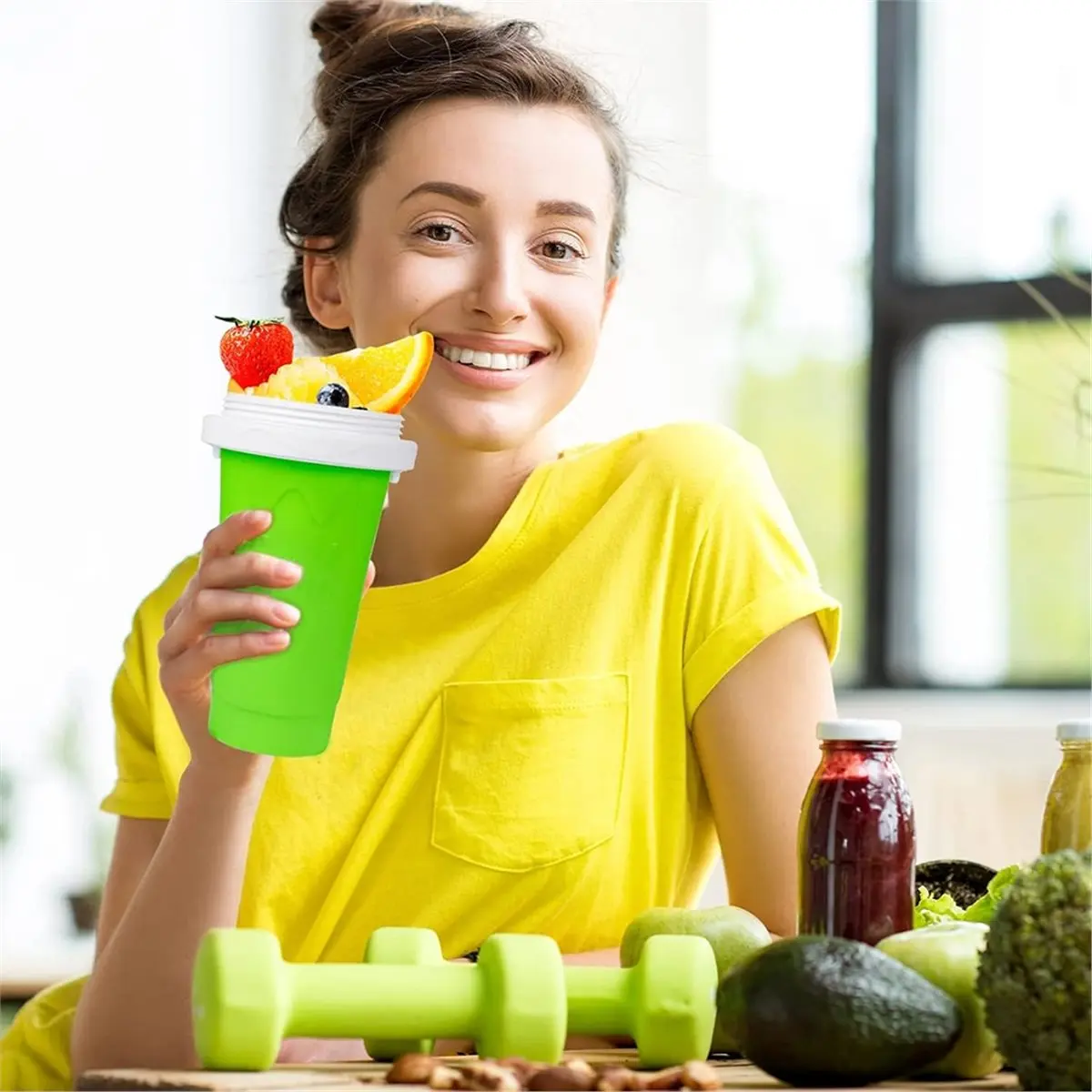 update. Large Capacity Quick-Frozen Slushy Maker Cup for Homemade Smoothies,Frozen Juice,Ice Cream Kitchen ,Freezer Mug Green - view 6