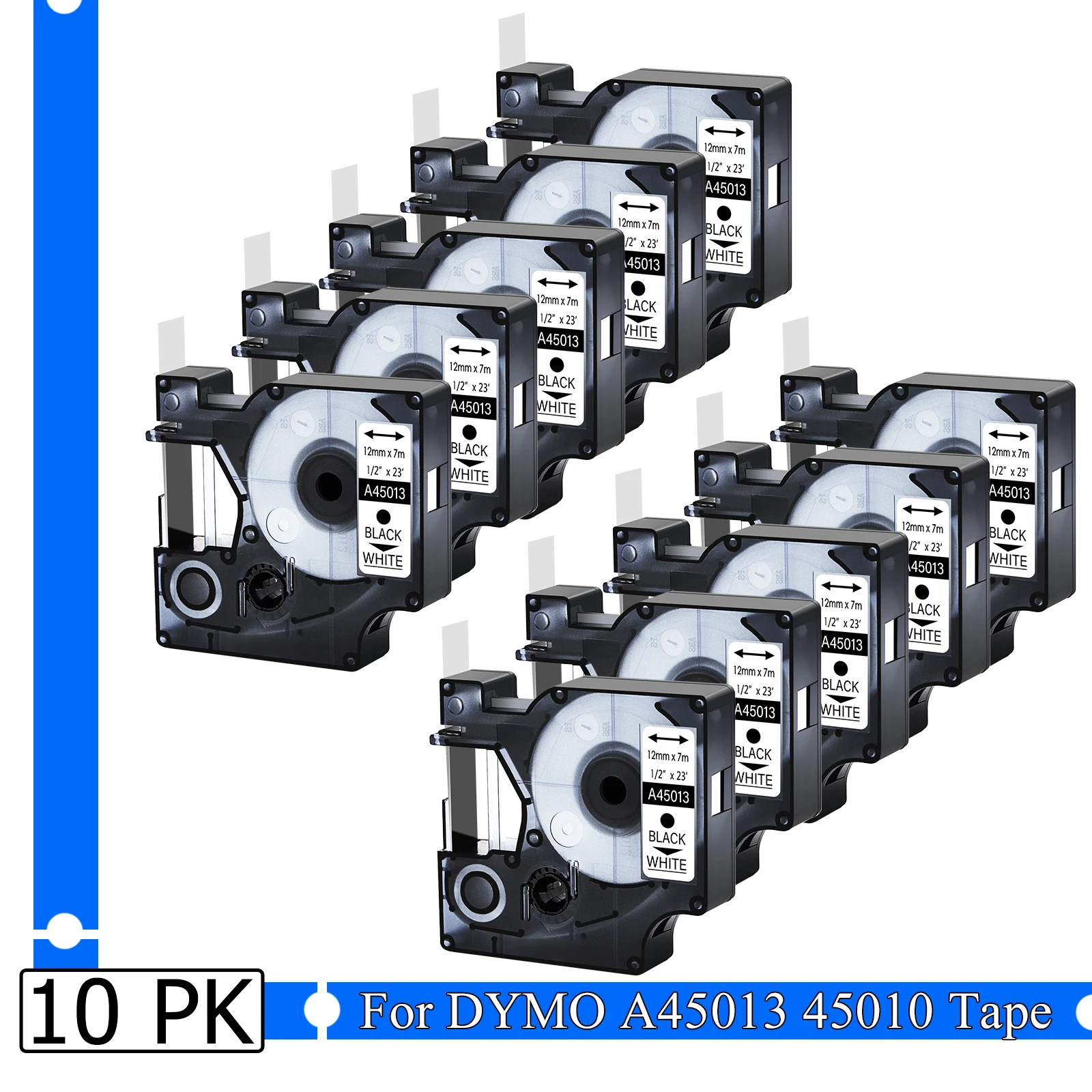 

5PCS/10PCS 12mm Standard Label Tapes Compatible for DYMO A45013 45010 45020 D1 Label Ribbon For Dymo LabelManager 100 220P Maker