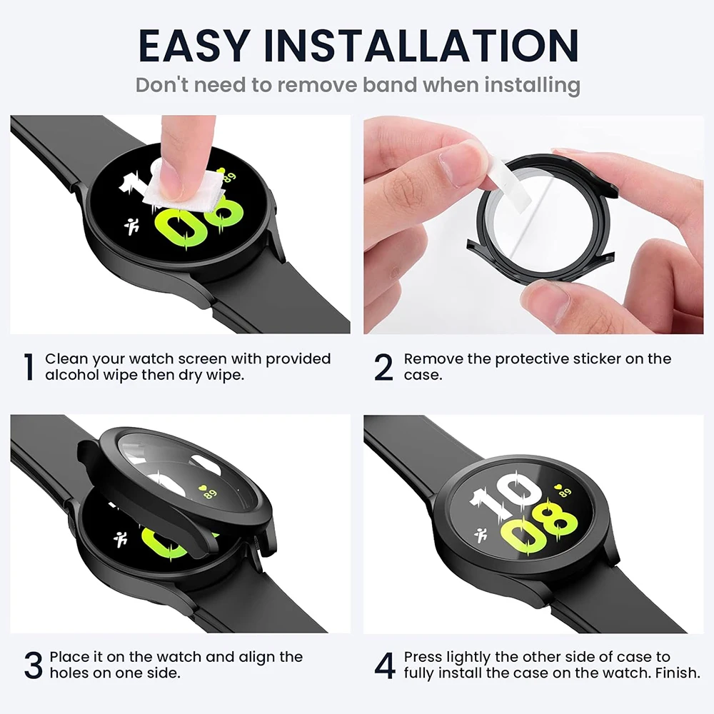 Screen Protector Case for Samsung Galaxy Watch 5 4 40mm 44mm Matte Hard PC Case+ Tempered Glass Full Protective Cover Bumper.