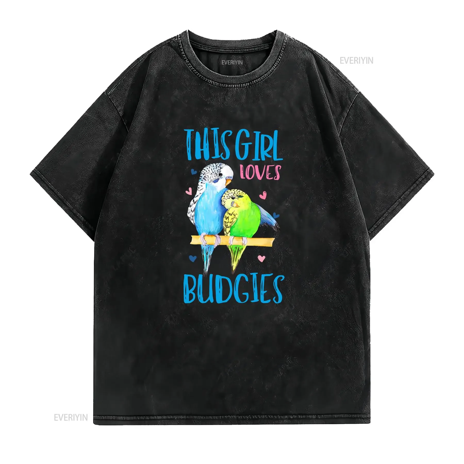 Budgie T Shirt Girls Pet Bird Parakeet Budgerigar  vintage Washed graphic homme Comfortable streetwear Unisex fashion Versatile
