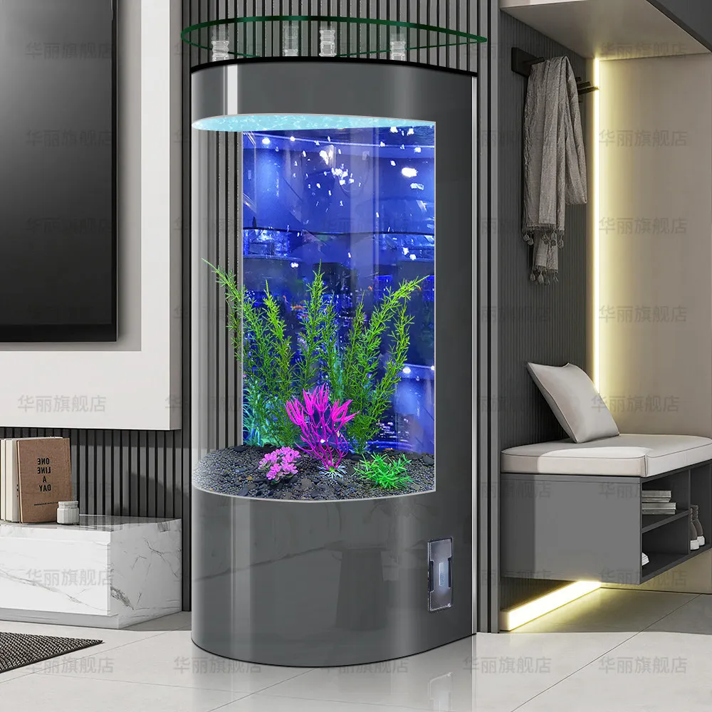 DSA light luxury semicircular fish tank living room small household semicircular floor glass gold fish tank free of water change