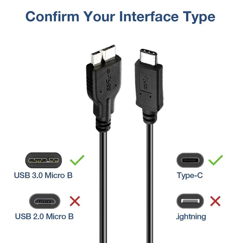 USB C to Micro B 3.0 cable Short 5Gbps USB 3.1 USB-C to USB 3.0-Micro B data Sync cord for Hard Drive Disk HDD SSD cable WD