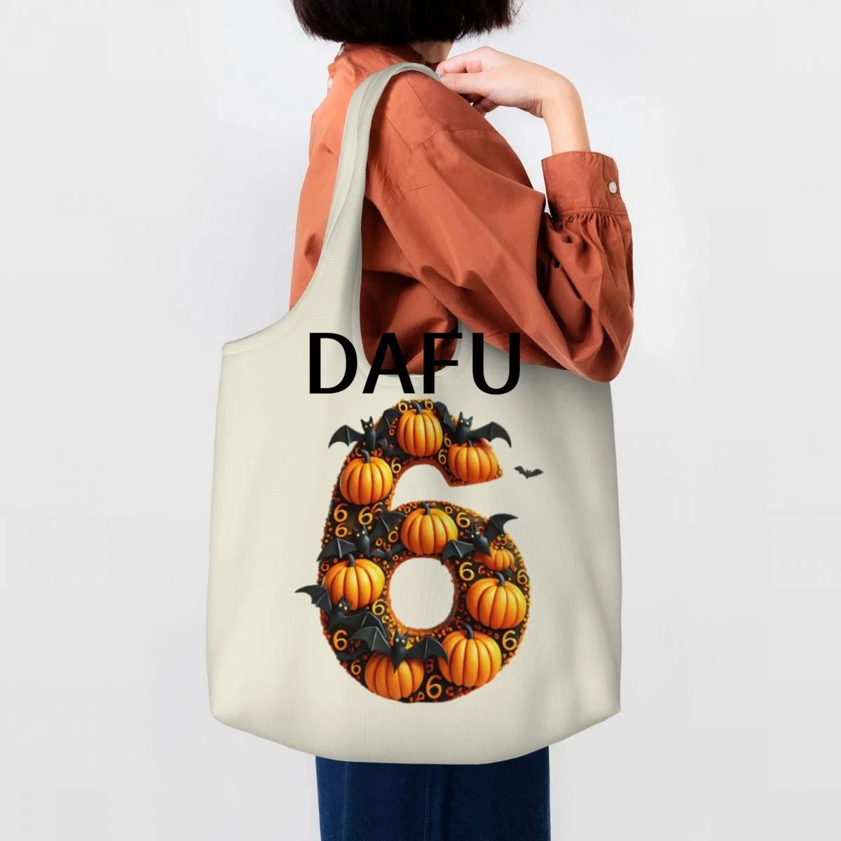 Batty Pumpkin Number 6 Funny Halloween Bat Pumpkin Tote Bag for Women - Gothic Canvas Shoulder Bag Shopping Commute Party