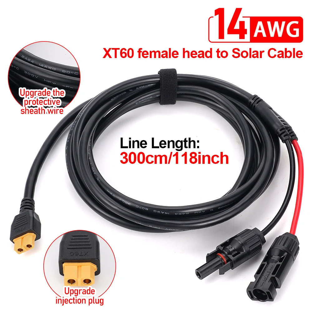 14AWG Solar Panel Connector Cable 3M Solar Charging Cable XT60 Adapter Extension Cord For Battery Pack Connection Sheath Wire