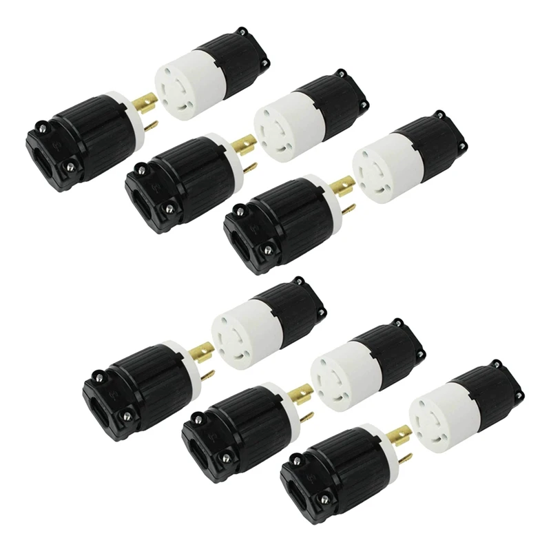 6X Power Plug KIT 30Amp 250 Volt Male Female Twist Lock 3Wire Plug Nema L6-30P/30R LK7332+ LK6332 Generator Head US Plug