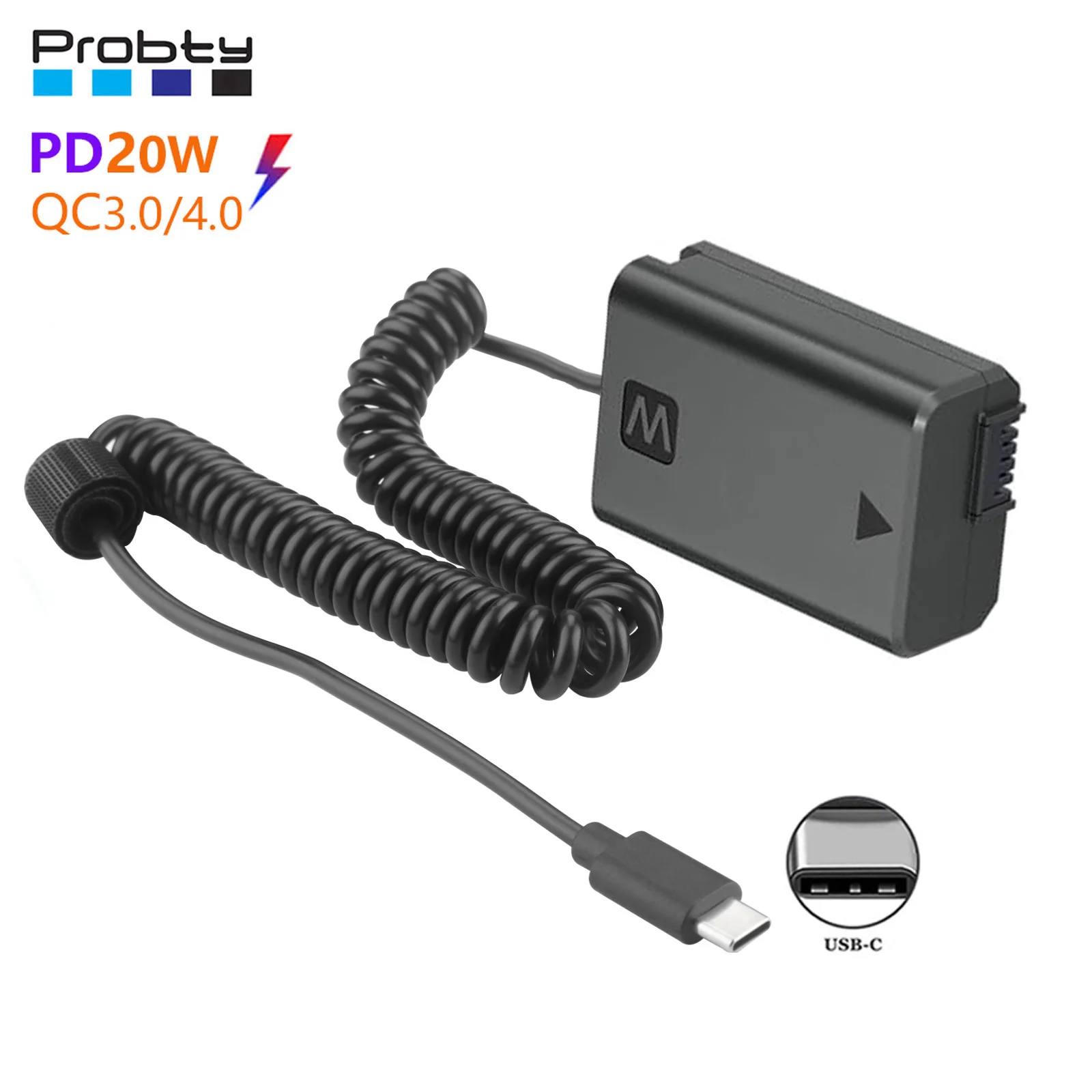 ZV-E10 NP-FW50 Dummy Battery Decoded AC-PW20 with Type-C PD/QC Spring Cable for Sony A7/ A7M2/ A7R2/ A7S2/ A6000/ A6300/A6500