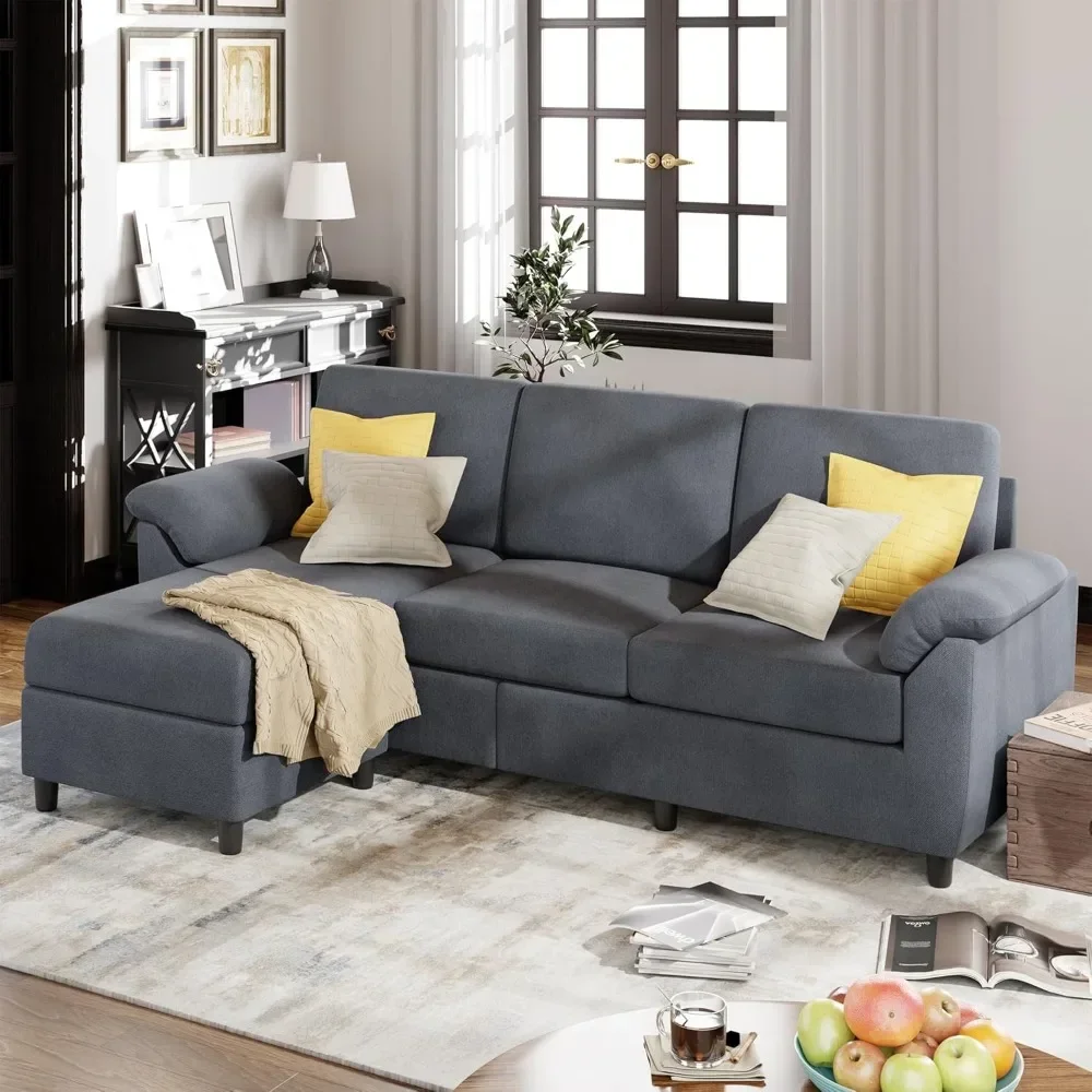 Living Room Sofa, Convertible Sectional Couch, 3 Seat L Shaped Sofas with Removable Pillows, Living Room Sofa