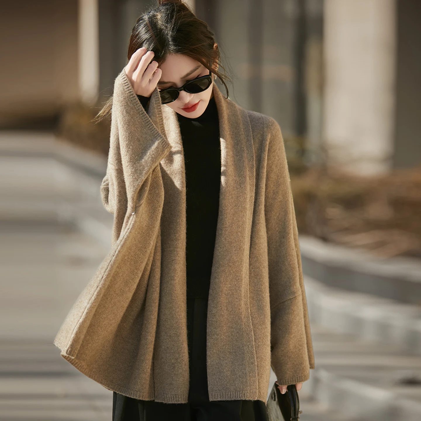Femmes 100% laine mérinos châle Cardigan pull automne hiver doux chaud laine tricot châle bureau dame grâce Cape écharpe châle